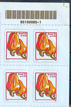 Selo Regular RHM 739 B3 Fruta Caju Perce em Linha 1997 Quadra Codigo de Barras