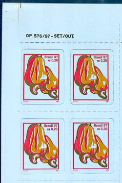 Selo Regular RHM 739 B3 Fruta Caju Perce em Linha 1997 Quadra Vinheta Data