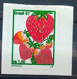 Selo Regular RHM 743 B3 Fruta Morango Perce em Onda Rarissimo 1997 1