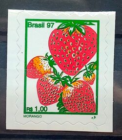 Selo Regular RHM 743 B3 Fruta Morango Perce em Onda Rarissimo 1997 2