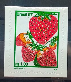 Selo Regular RHM 743 B3 Fruta Morango Perce em Onda Rarissimo 1997 4