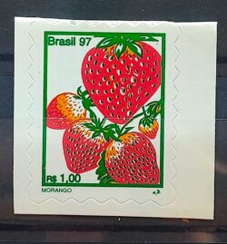 Selo Regular RHM 743 B3 Fruta Morango Perce em Onda Rarissimo 1997 5