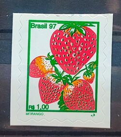 Selo Regular RHM 743 B3 Fruta Morango Perce em Onda Rarissimo 1997 8