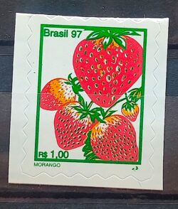 Selo Regular RHM 743 B3 Fruta Morango Perce em Onda Rarissimo 1997 9