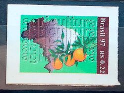 Selo Regular RHM 746 Cidadania Mapa 1997 Agricultura Laranja