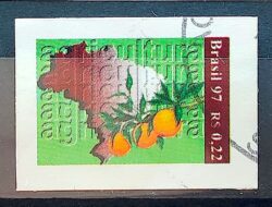 Selo Regular RHM 746 Cidadania Mapa 1997 Agricultura Laranja Circulado 1