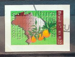 Selo Regular RHM 746 Cidadania Mapa 1997 Agricultura Laranja Circulado 2