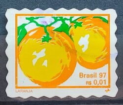 Selo Regular RHM 749 B3 Fruta Laranja Perce em Onda 1998 Circulado