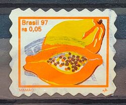 Selo Regular RHM 751 Fruta Mamao Perce em Onda 1998 Circulado 3