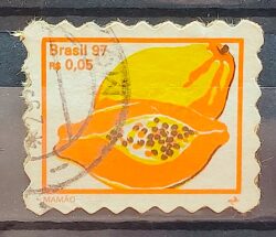 Selo Regular RHM 751 Fruta Mamao Perce em Onda 1998 Circulado 4