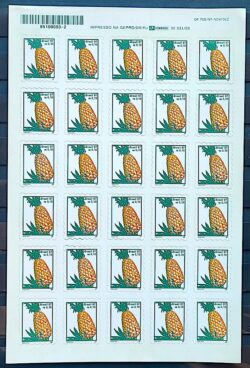 Selo Regular RHM 752 B3 Fruta Abacaxi Perce em Onda 1998 Folha