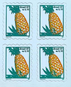 Selo Regular RHM 752 B3 Fruta Abacaxi Perce em Onda 1998 Quadra