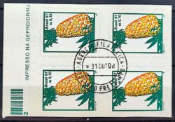 Selo Regular RHM 752 B3 Fruta Abacaxi Perce em Onda 1998 Quadra CPD SP Ribeirao Preto