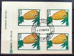 Selo Regular RHM 752 B3 Fruta Abacaxi Perce em Onda 1998 Quadra CPD SP Ribeirao Preto Vinheta Correios