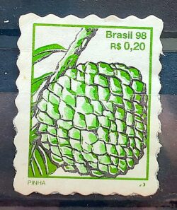 Selo Regular RHM 754 Fruta Pinha Perce em Onda 1998 Circulado 2