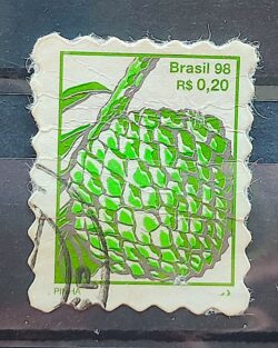 Selo Regular RHM 754 Fruta Pinha Perce em Onda 1998 Circulado 3