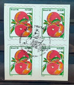 Selo Regular RHM 755 B3 Fruta Maca Perce em Onda 1998 Quadra CBC RJ 2