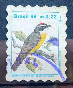 Selo Regular RHM 758 Passaros Urbanos Bem Te Vizinho do Topete Vermelho 1998 Circulado 1