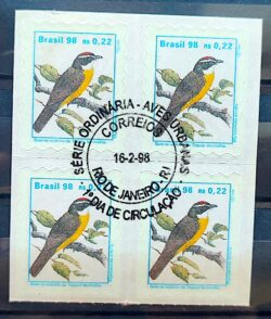 Selo Regular RHM 758 Passaros Urbanos Bem Te Vizinho do Topete Vermelho 1998 Quadra CBC RJ