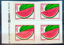 Selo Regular RHM 766 Fruta Melancia Microsserrilha 1999 Quadra Vinheta Correios