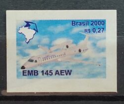 Selo Regular RHM 793 Brasil Exporta Avioes Aviao 2000 EMB 145 AEW