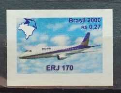 Selo Regular RHM 795 Brasil Exporta Avioes Aviao 2000 ERJ 170