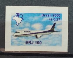 Selo Regular RHM 796 Brasil Exporta Avioes Aviao 2000 ERJ 190