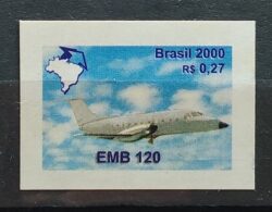 Selo Regular RHM 802 Brasil Exporta Avioes Aviao 2000 EMB 120