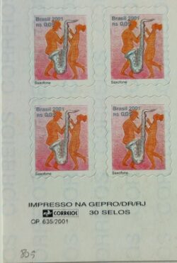 Selo Regular RHM 805 Instrumento Musical Saxofone 2001 Quadra Vinheta Correios