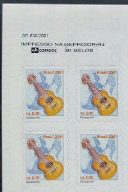 Selo Regular RHM 806 Instrumento Musical Cavaquinho 2001 Quadra Vinheta Correios