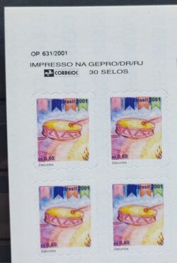 Selo Regular RHM 810 Instrumento Musical Zabumba 2001 Quadra Vinheta Correios