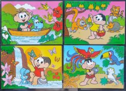 Cartao Postal 1992 Turma da Monica Fauna Passaro Cachorro Coelho Tucano Serie Completa