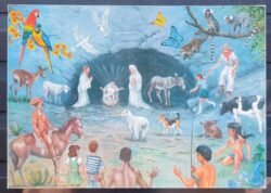 Cartao Postal Menino Jesus Religiao Cavalo Macaco Borboleta Passaro