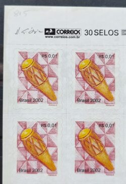 Selo Regular RHM 815 Instrumento Musical Perce em Ondas Atabaque 2002 Quadra Vinheta Correios