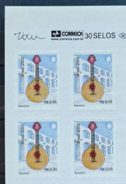 Selo Regular RHM 817 Instrumento Musical Perce em Ondas Bandolim 2002 Quadra Vinheta Correios