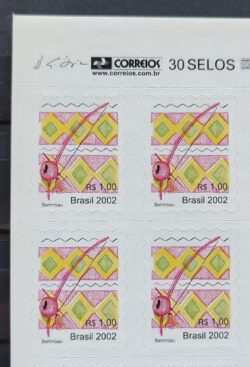 Selo Regular RHM 821 Instrumento Musical Perce em Ondas Berimbau 2002 Quadra Vinheta Correios