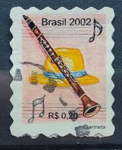 Selo Regular RHM 823 Instrumento Musical Perce em Ondas Clarineta 2002 Circulado