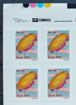 Selo Regular RHM 824 Instrumento Musical Perce em Ondas Pandeiro 2002 Quadra Vinheta Correios