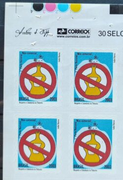 Selo Regular RHM 825 Respeito e Cidadania no Transito Alcool 2003 Quadra Vinheta Correios 2