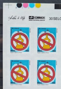 Selo Regular RHM 825 Respeito e Cidadania no Transito Alcool 2003 Quadra Vinheta Correios