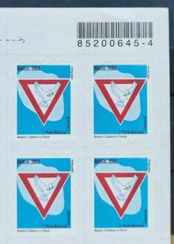 Selo Regular RHM 826 Respeito e Cidadania no Transito Pomba Paz 2003 Quadra Codigo de Barras