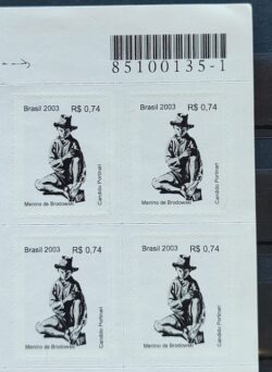 Selo Regular RHM 827 Obra Desaparecida Portinari Menino de Brodowski Arte 2003 Quadra Codigo de Barras