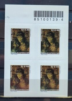 Selo Regular RHM 830 Obra Desaparecida Portinari Duas Criancas Arte 2004 Quadra Codigo de Barras