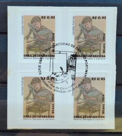 Selo Regular RHM 831 Obra Desaparecida Portinari Menino Sentado e Carneiro Arte 2004 Quadra CBC DF