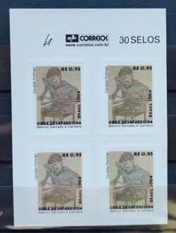 Selo Regular RHM 831 Obra Desaparecida Portinari Menino Sentado e Carneiro Arte 2004 Quadra Vinheta Correios