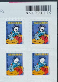 Selo Regular RHM 839 Profissao Costureira Trabalho Economia Picote Sem BR 2005 Quadra Codigo de Barras