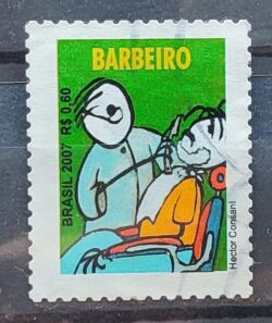 Selo Regular RHM 844 Profissao Barbeiro Trabalho Economia Sem Picote BR 2007 Circulado 2