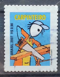 Selo Regular RHM 845 Profissao Carpinteiro Trabalho Economia Sem Picote BR 2007 Circulado 3