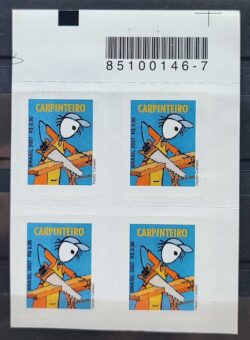 Selo Regular RHM 845 Profissao Carpinteiro Trabalho Economia Sem Picote BR 2007 Quadra Codigo de Barras