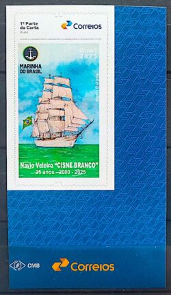 SI 109 Selo Institucional 25 Anos do Navio Veleiro Cisne Branco Marinha 2025 Vinheta Correios